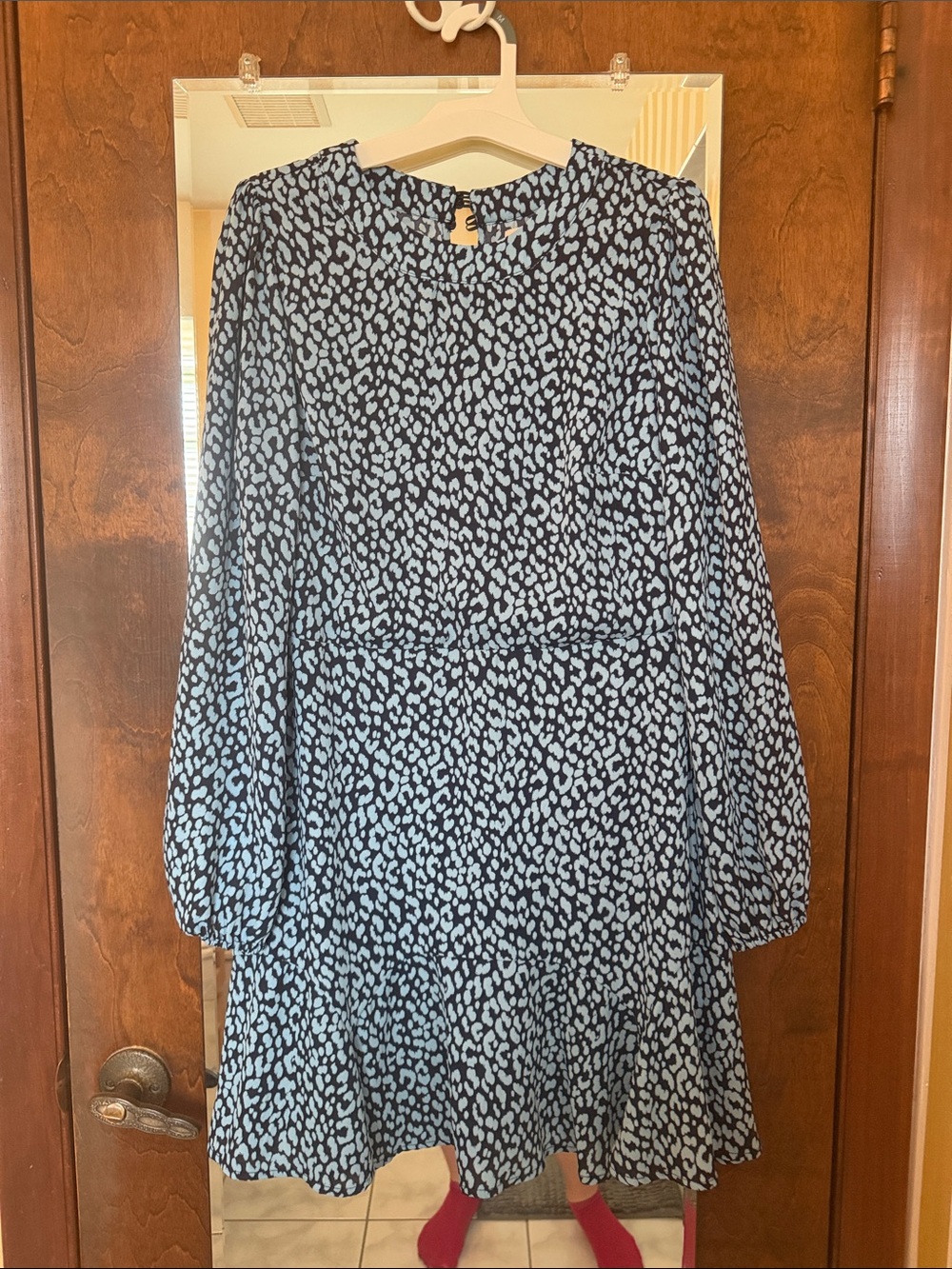 miami Light Blue and Black Leopard-Print Long Sleeve Dress